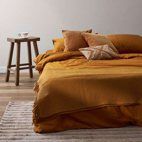 Комплект постельного белья изо льна и хлопка цвета карри из коллекции essential, 150х200 см