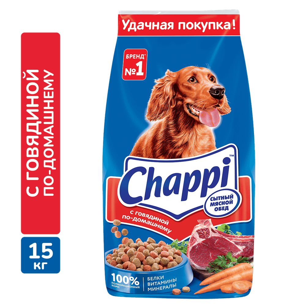 Chappi Сухой корм для взрослых собак с говядиной, 15 кг.