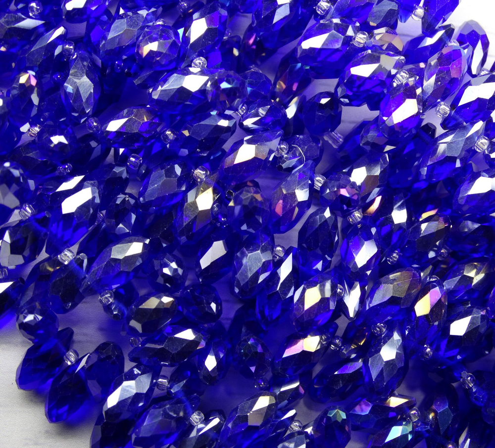 БК009ДС612 Хрустальные бусины-капли, цвет: синий AB прозрачный, размер 6х12 мм, кол-во: 15 шт.
