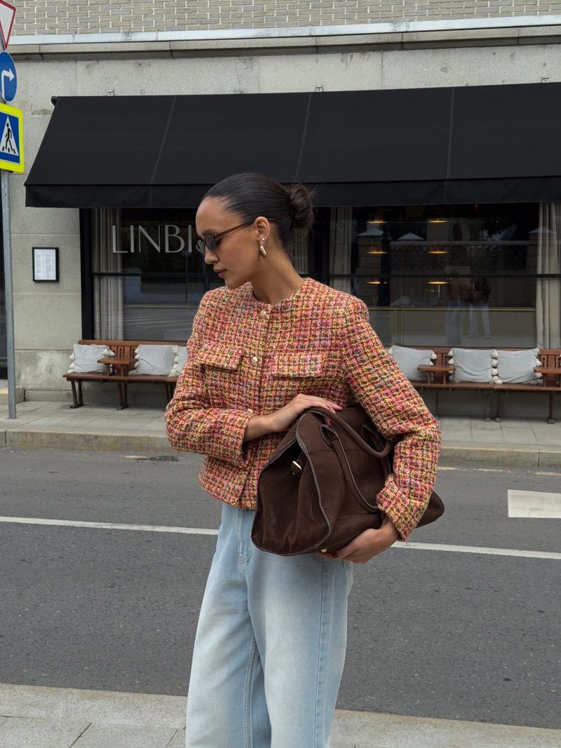 Жакет из твида укороченный разноцветный