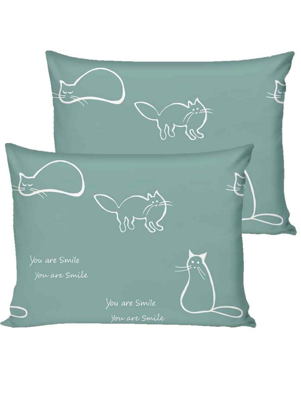 Постельное белье перкаль Сказка "Котики (мята)" 2-спальное  Наволочка 50х70 см 2 шт Простынь  240x215 см Пододеяльник 175x215 см