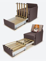 Кресло-кровать "Миник" с левым подлокотником, под правую руку, велюр Dream Chocolate, Бульдог