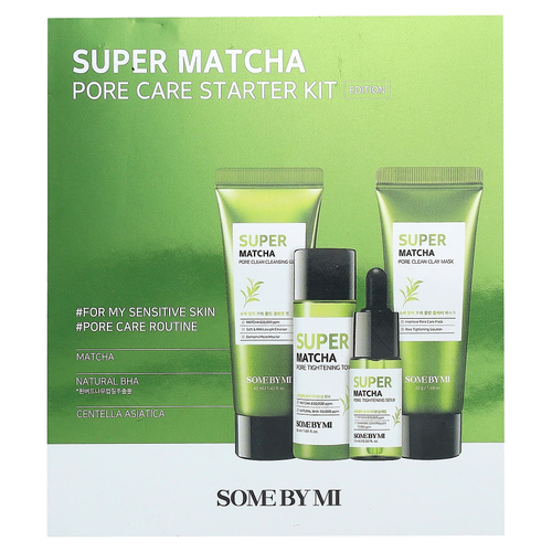 SOME BY MI, Super Matcha Pore Care, стартовый набор с матчей для очищения пор, 4 предмета