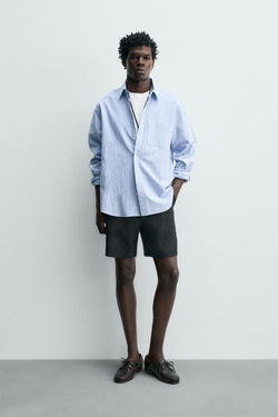 ZARA БЕРМУДЫ ИЗ 100% ЛЬНА КЛАССИЧЕСКОГО КРОЯ, ЧЕРНЫЙ