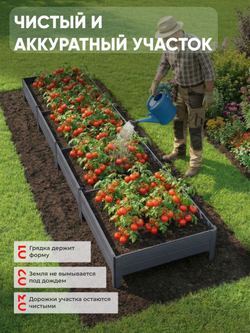 Грядка Ивановская 1х4 метра, борт 20см Серый графит (RAL 7024), (сборка: саморезы)