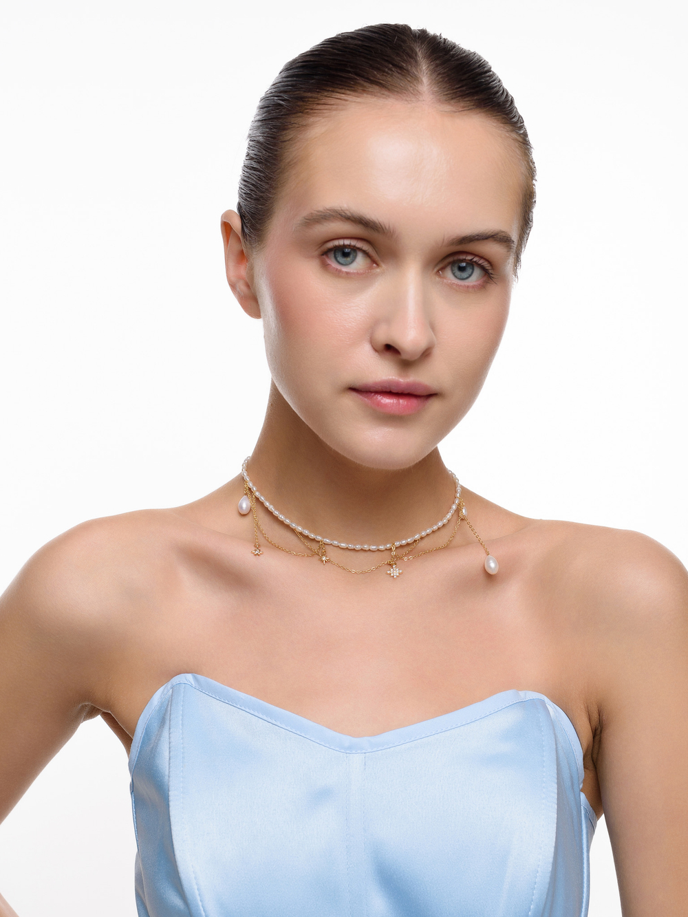 Колье "Pearl Trio Stars" Gold