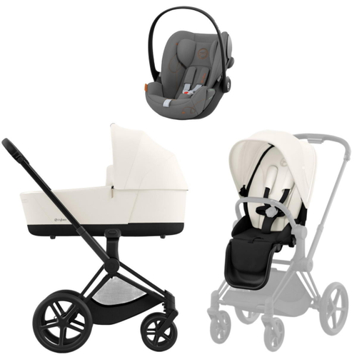 Коляска Cybex Priam IV Matt Black complete и автокресло Cloud G i-Size Lava Grey 3 в 1 Off White