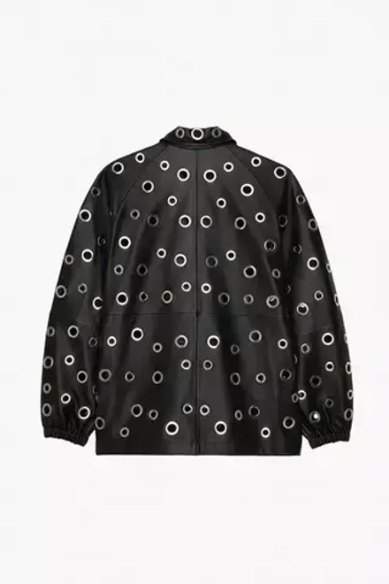 ZARA X STEFANO PILATI КОЖАНАЯ КУРТКА С МЕТАЛЛИЧЕСКИМИ ДЕТАЛЯМИ, ЧЕРНЫЙ