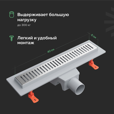 Душевой трап (лоток) EWRIKA 8600540 40 см, с сифоном