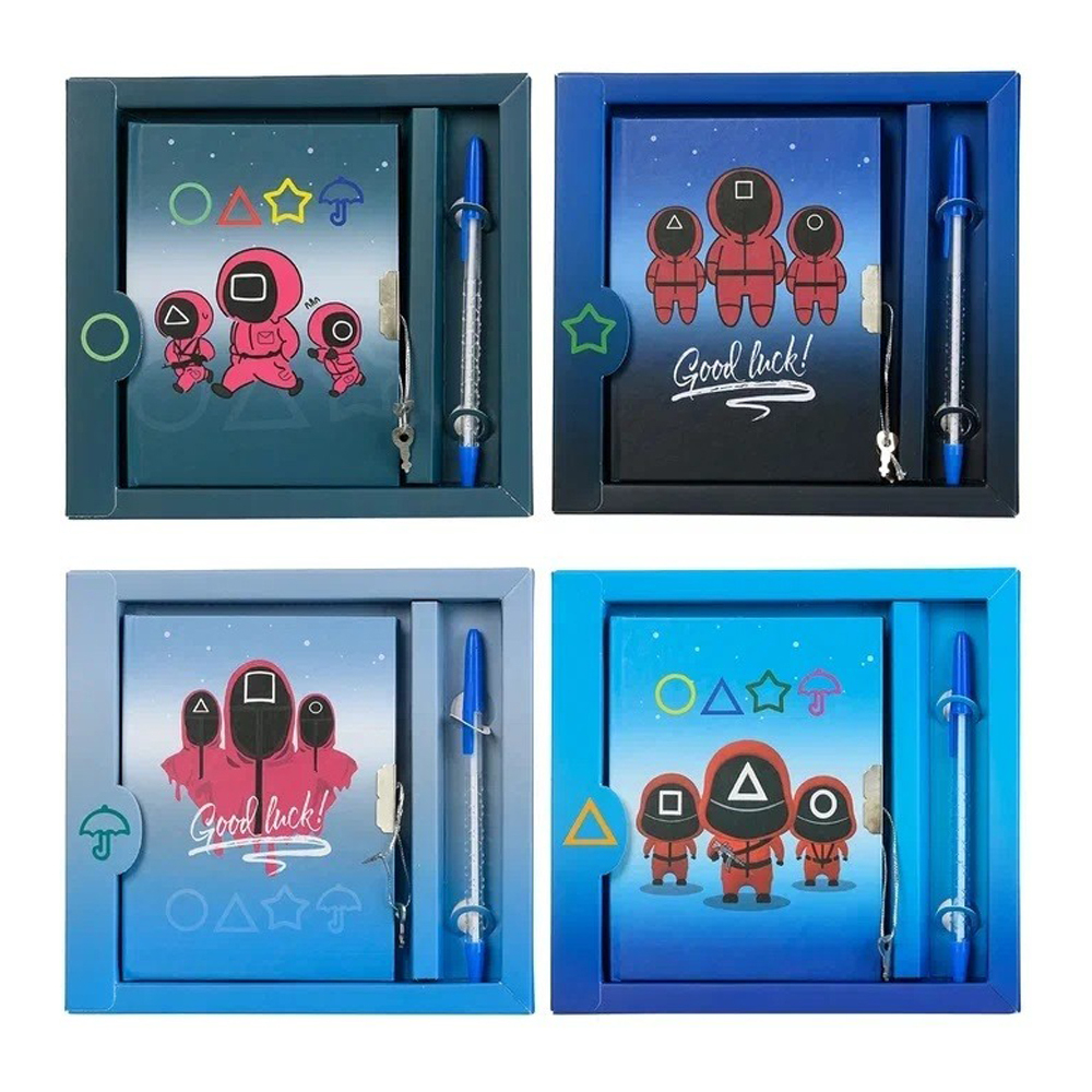 Блокнот детский Basir на замке, с ручкой, формат А6, серия "Кальмар", переплет 7БЦ, 14.7*11 см, 48 листов, ассорти