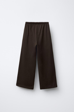 ZARA БРЮКИ WIDE LEG ИЗ ПЛОТНОЙ МЯГКОЙ ТКАНИ С ВЫШИВКОЙ, КОРИЧНЕВЫЙ