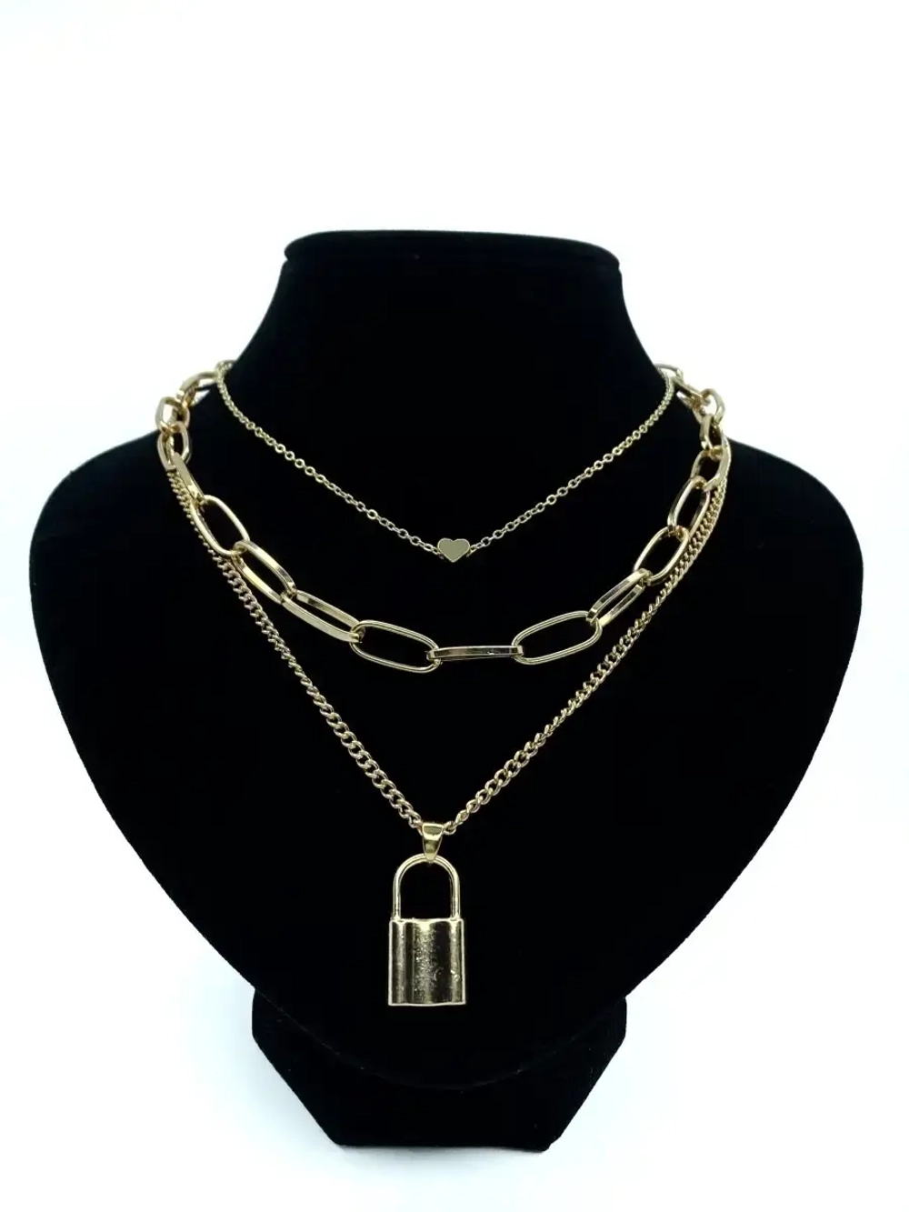 Многослойная золотистая цепочка с подвесками Ключ и Замочек