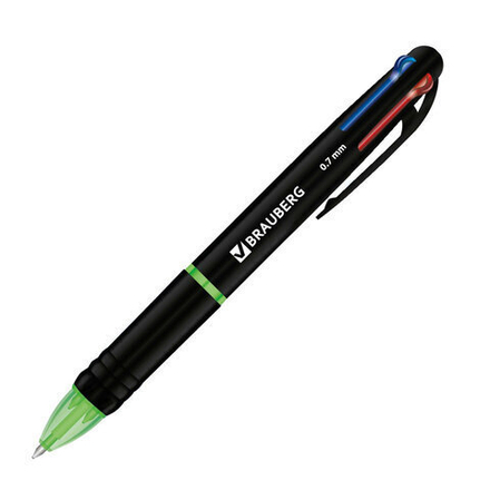 Ручка многоцветная шариковая автоматическая MULTICOLOR 4 ЦВЕТА, 0,7 мм, корпус ассорти, BRAUBERG, 143936