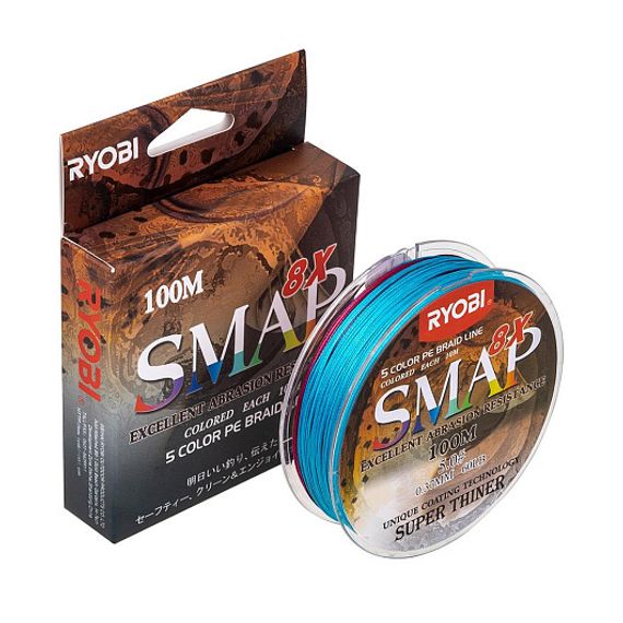 Шнур SMAP PE8X-100M 5.0# Multi Colour 0,37мм Ryobi