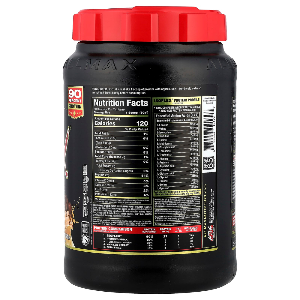 ALLMAX, Isoflex, чистый изолят сывороточного протеина, шоколад и арахисовая паста, 907 г (2 фунта)