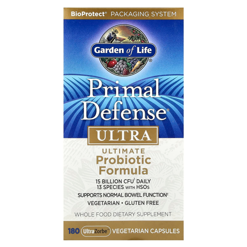 Garden of Life, Primal Defense, Ultra, универсальная пробиотическая формула, 180 вегетарианских капсул UltraZorbe