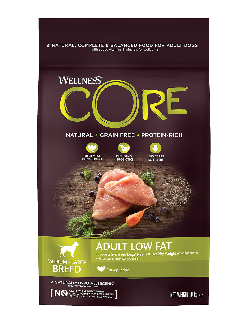 Сухой корм CORE для взрослых собак средних и крупных пород, со сниженным содержанием жира из индейки 10 кг