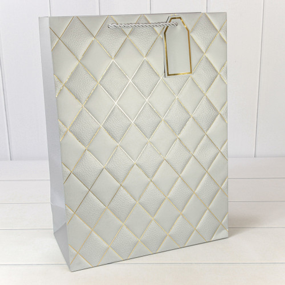 Пакет подарочный 32х45х15см "Ромбы" с тиснением (Золотой)