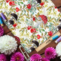 Ткань оксфорд 600 крупные лесные грибы и клюква