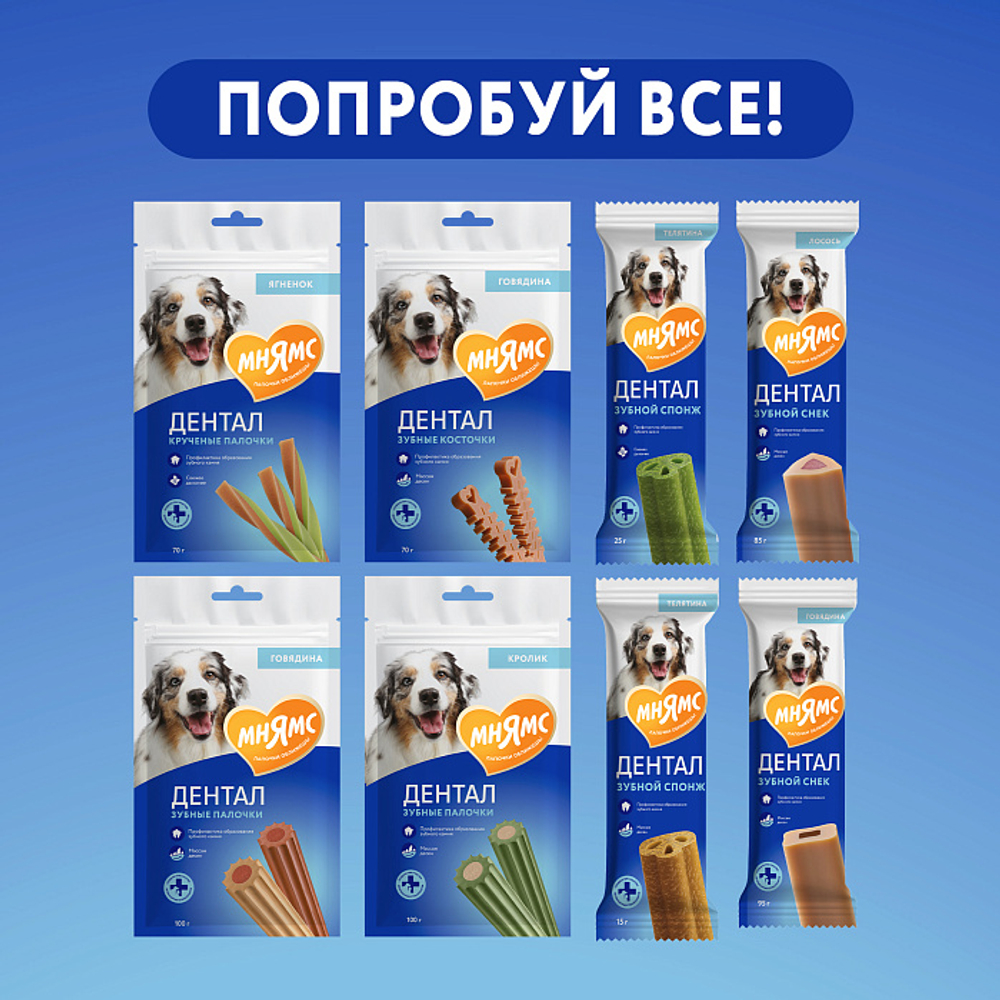 Лакомство для собак Мнямс ДЕНТАЛ "Зубной снек" с говядиной 95г, 40 шт