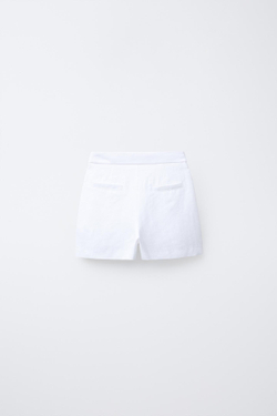 ZARA ЮБКА-ШОРТЫ ИЗ 100% ЛЬНА С БАНТОМ, БЕЛЫЙ