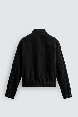 ZARA ВЕЛЬВЕТОВАЯ КУРТКА-РУБАШКА BOXY FIT, ЧЕРНЫЙ