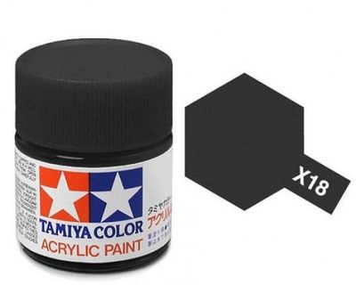 X-18 Краска Tamiya, Черный Полуматовый (Semi Gloss Black), акрил 10мл
