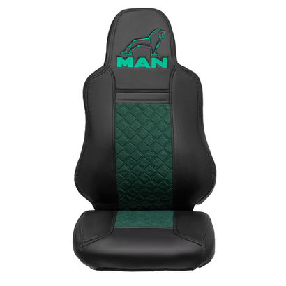 Чехлы MAN TGX, TGS с 2021 года без регулировки ремня безопасности водителя по высоте (экокожа, зеленый)