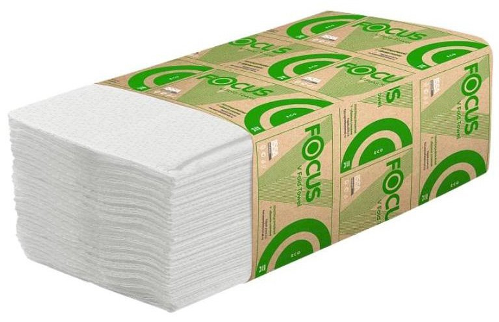 Полотенца бумажные Focus Eco, V-сложения, 1-слойные, 250 листов, 23х20,5 см, белые, 15 упаковок в мешке