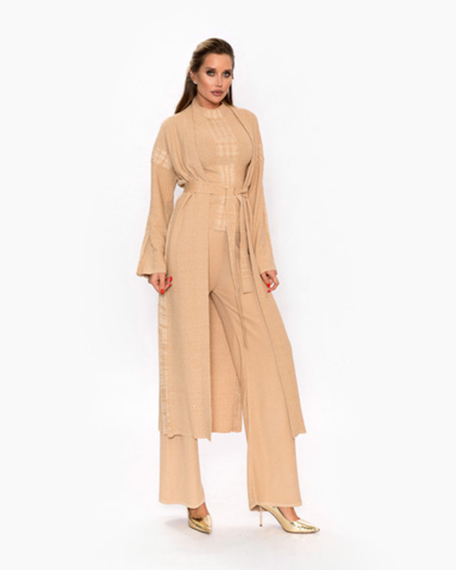 Женский трикотажный костюм-тройка бежевый с кардиганом