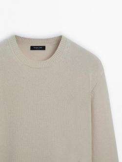 Massimo Dutti Свитер из смесовой шерсти с круглым вырезом, бежевый