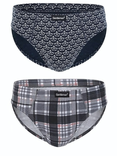 Комплект из 2 трусов-слипов - в клетку и с корабликами (Размер: XL) (Цвет: синий с серым)