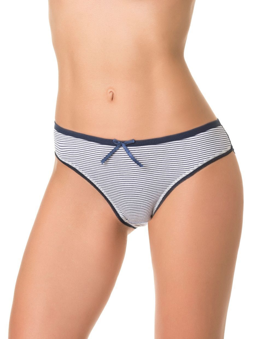 Полосатые трусы-бразилиана с задней частью из кружева (Размер: S) (Цвет: серый)