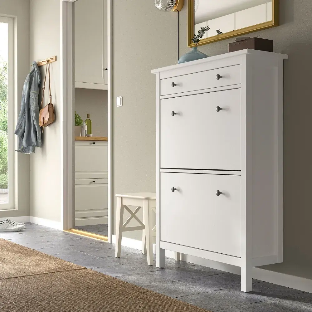 Обувница 2 отделения с ящиком КАНТРИ (IKEA HEMNES), 89х30х127 см, белая