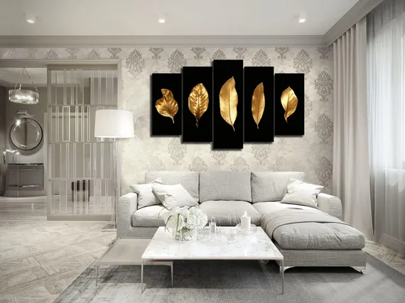 Модульная картина "Листья в золоте"