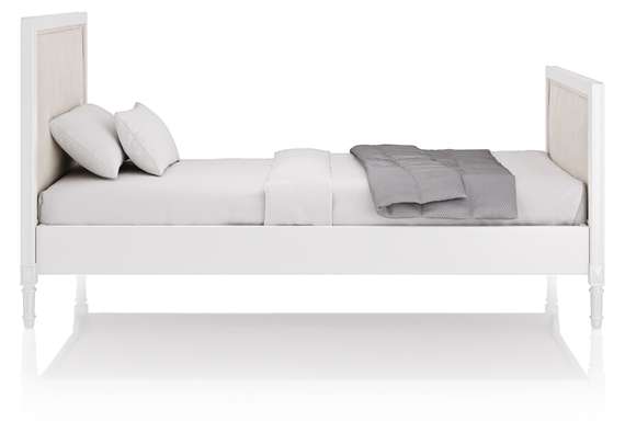 Кровать подростковая Elit (белый, бежевая ткань)