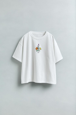 ZARA ФУТБОЛКА С ЦВЕТОЧНЫМ ПРИНТОМ И НАДПИСЬЮ, БЕЛЫЙ