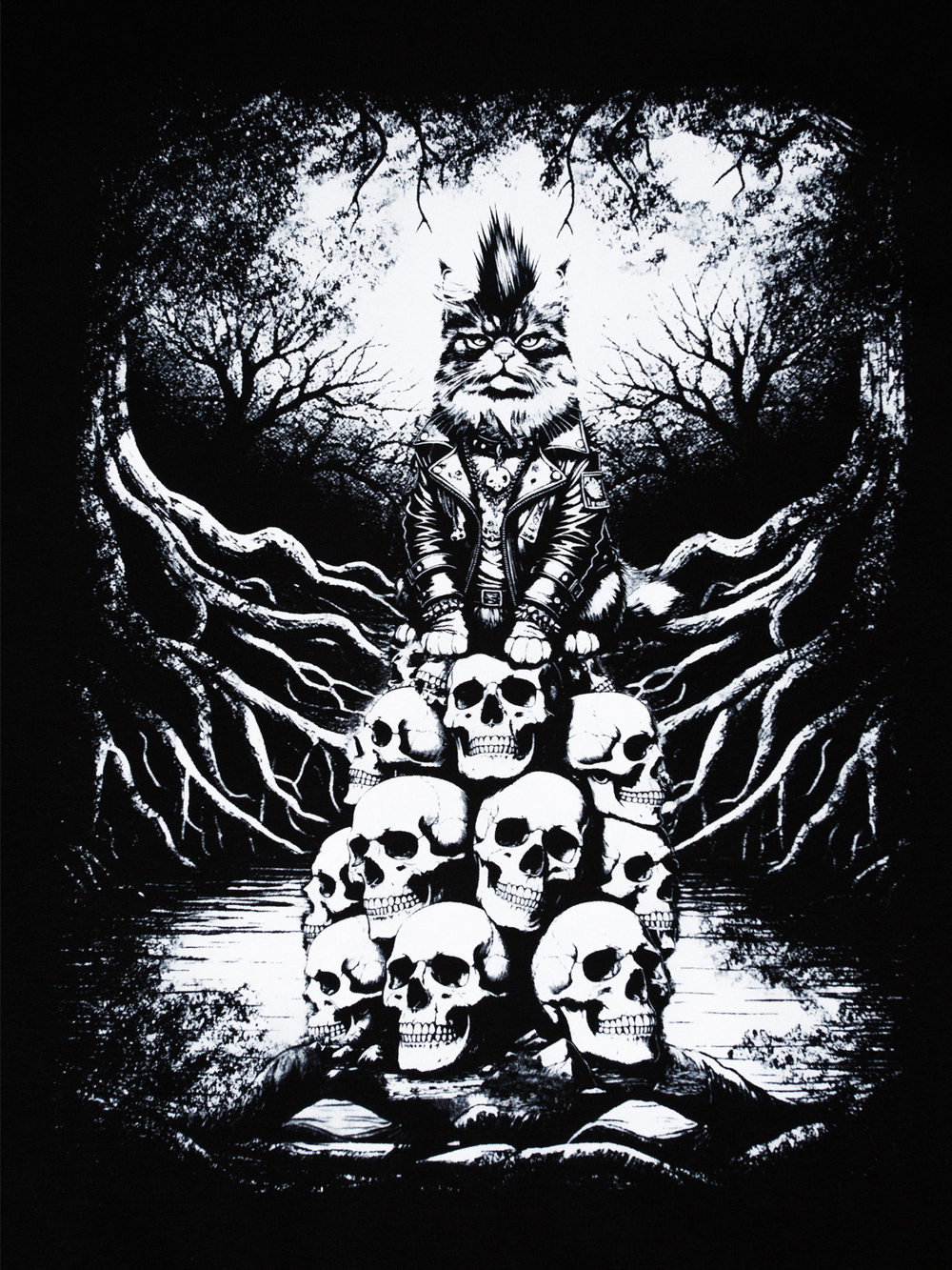 Футболка с принтом "Кот Баюн". Черная