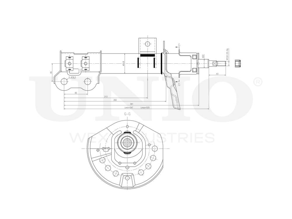 Амортизатор газовый передней подвески левый UNIO SAB-10339