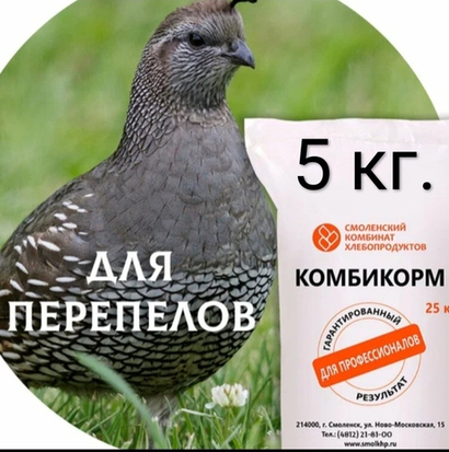 Комбикорм для взрослых перепелов ДК-52 от 49 дней и старше 5кг Смоленский КХП
