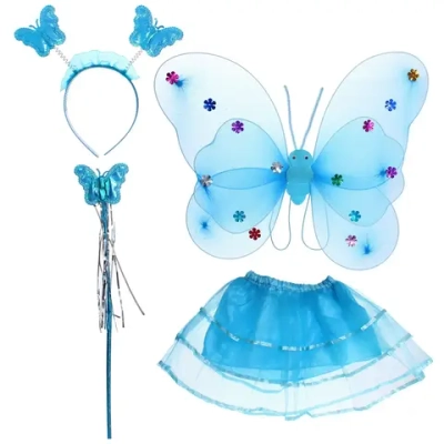 Карнавальный костюм «Волшебная сказка» (юбка, крылья, волшебная палочка, ободок), Голубой