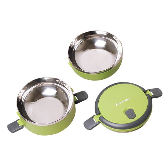 Ланч бокс двойной 1400 мл. круглый Kamille КМ-2106 (пластик, нержавеющая сталь)