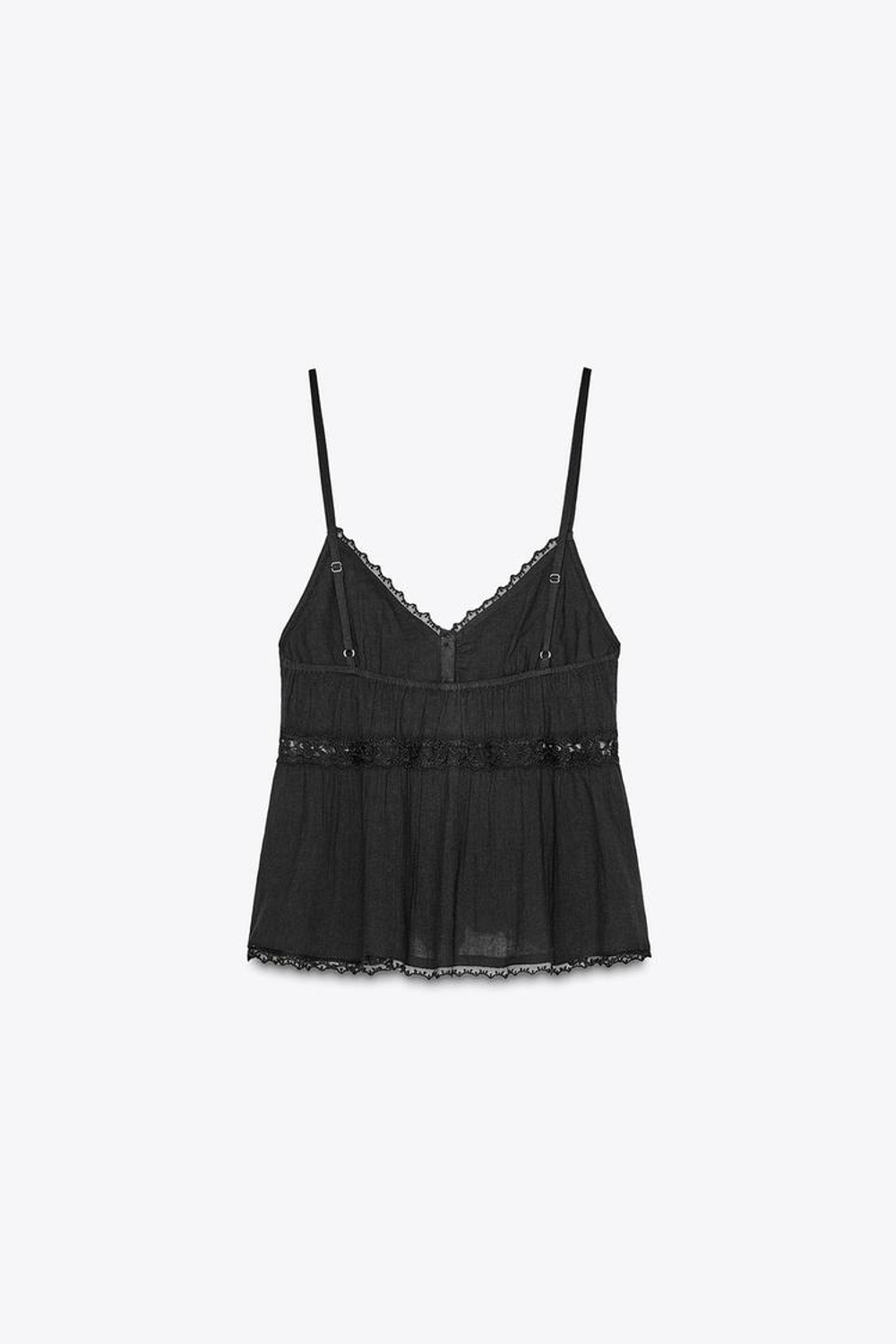 ZARA ТОП ИЗ КРУЖЕВА С ВЫШИВКОЙ, ЧЕРНЫЙ