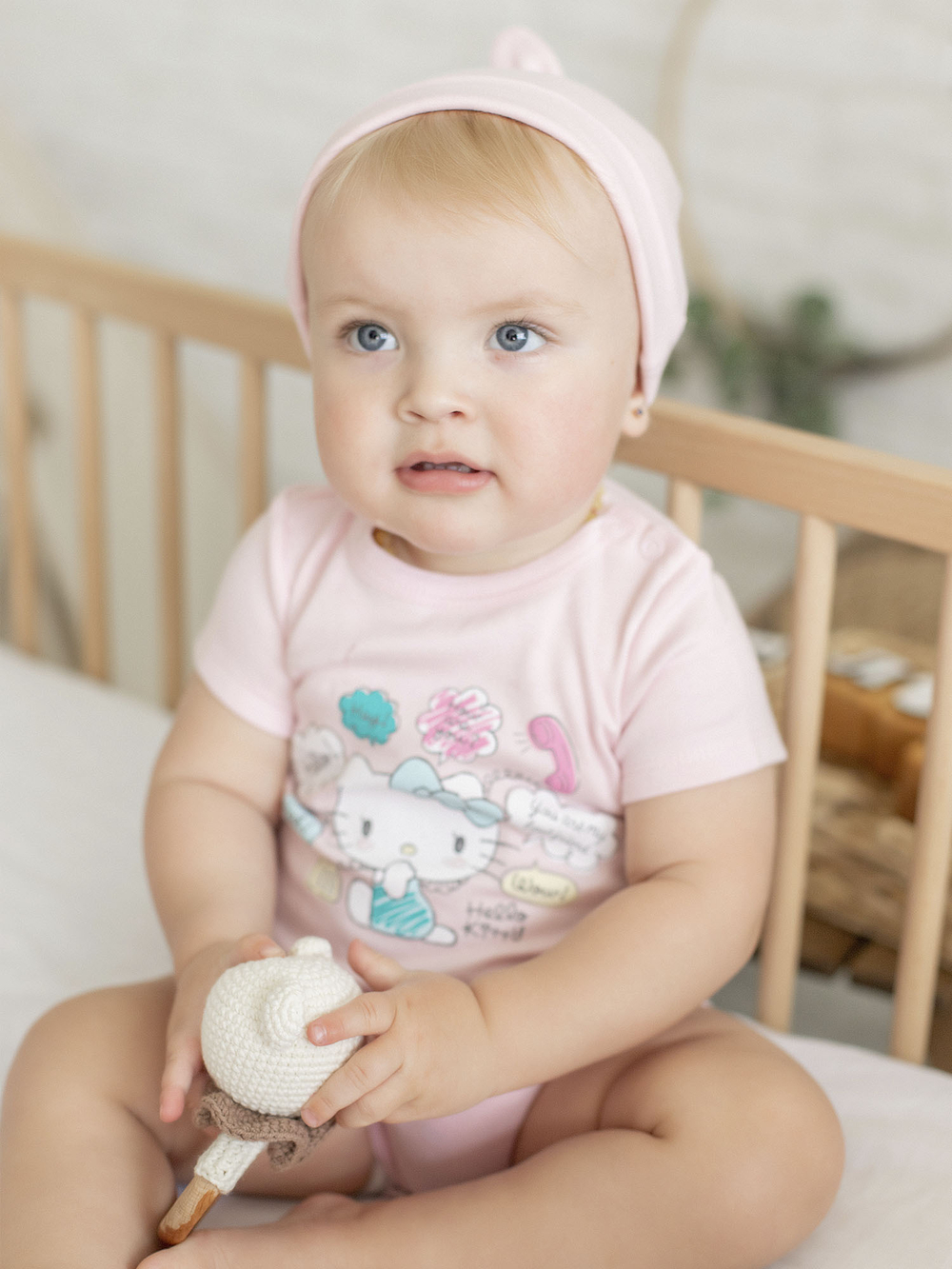 Боди для новорожденного с коротким рукавом розовое китти