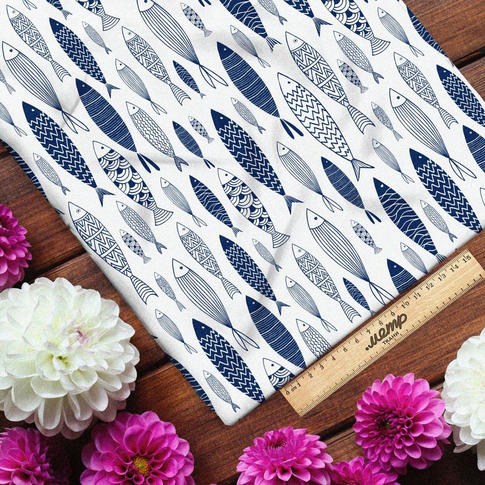 Ткань барби океанские рыбки