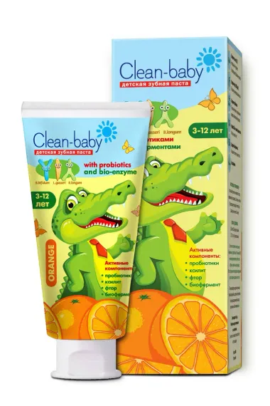Зубная паста Clean-baby 3-12 лет апельсин, 50 мл