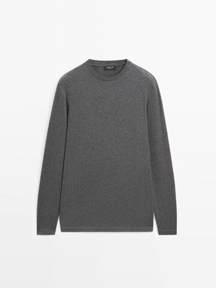 Massimo Dutti Хлопковая футболка с длинными рукавами, серый меланж