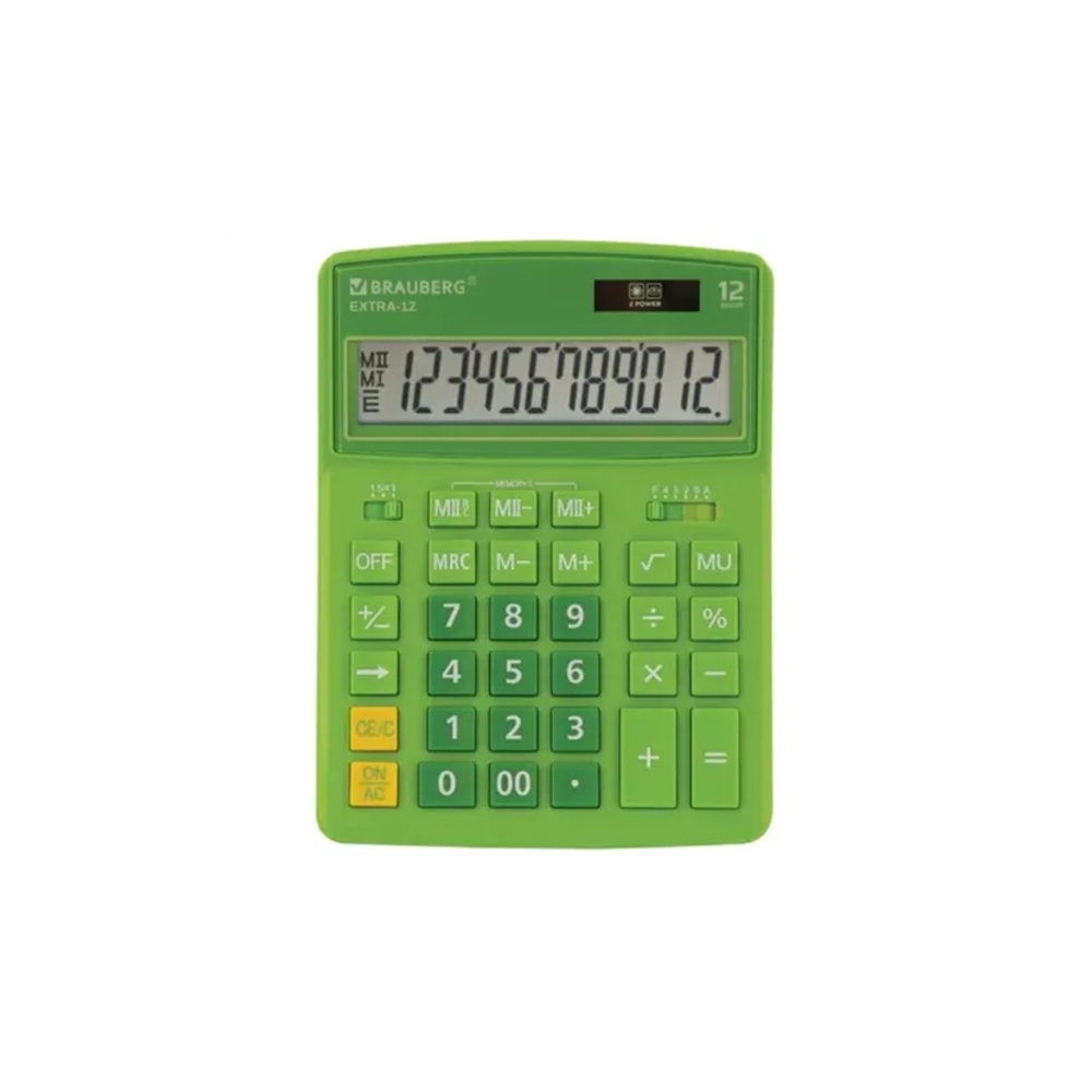 Калькулятор BRAUBERG EXTRA 12р /2 памяти/ (155*206) Зеленый, COLOR-12-DG