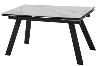 Стол МОРИС-2 140 БЕЛЫЙ МРАМОР АКТИВНЫЙ , керамика / Черный каркас, М-City