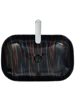 Раковина накладная (мрамор черная с синим и оранжевым)  WeltWasser WW  ELBACH 2143P K501 610х400х145